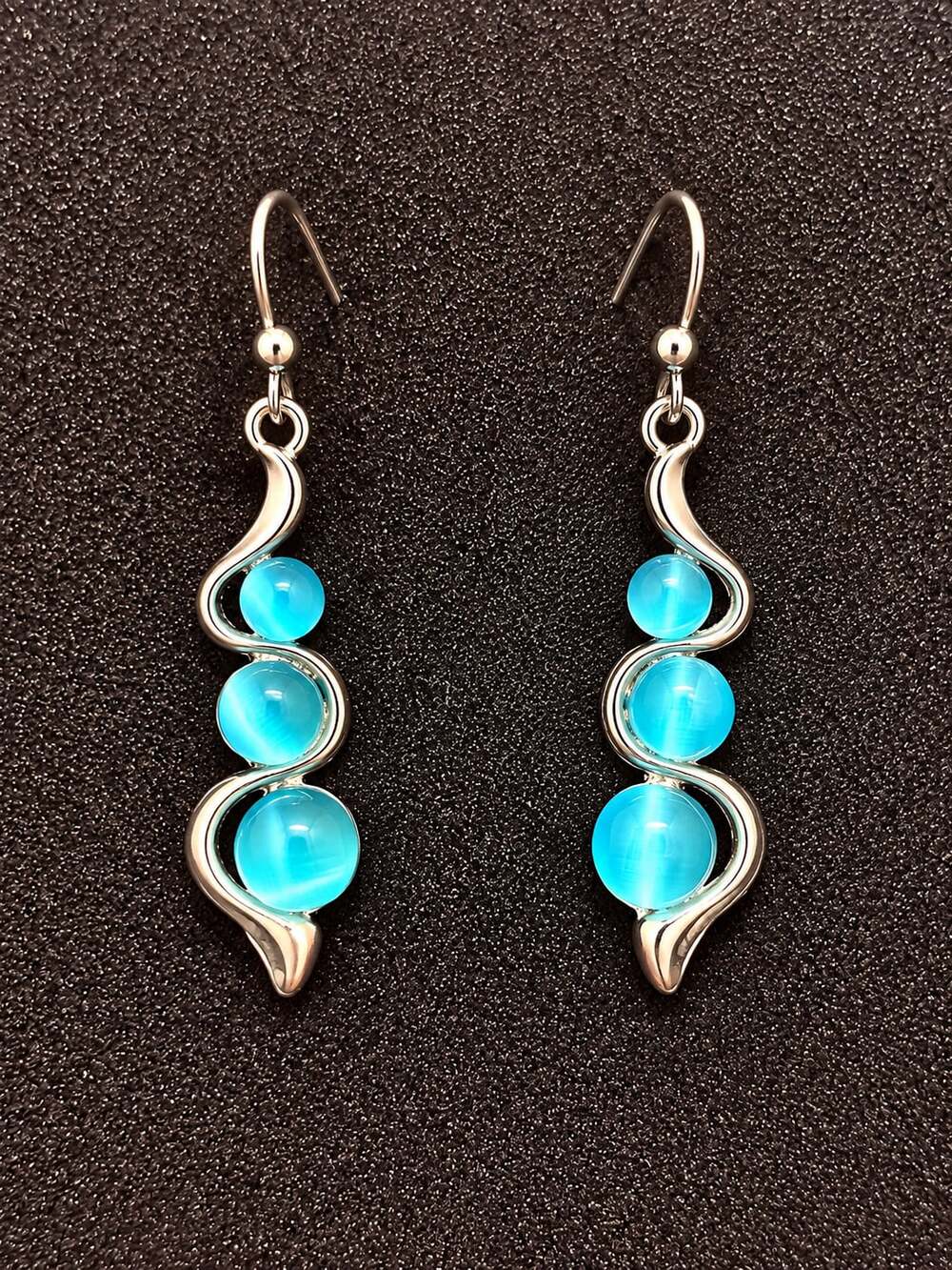 Blue Cat Eye Drop Earrings